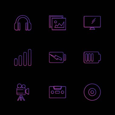 çeşitli bilgisayar simgeleri ile minimalist vektör simge kümesi