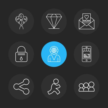 çeşitli semboller ile minimalist vektör simge kümesi