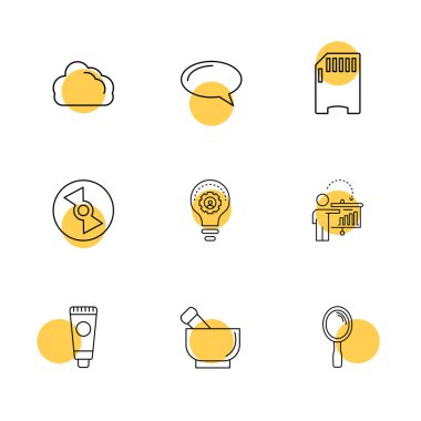 Beyaz arka plan üzerinde renkli daireler ile farklı minimalist düz vektör app simgeleri