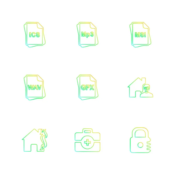 Iconos Extensión Archivo Computadora Establecidos Estilo Plano — Vector de stock