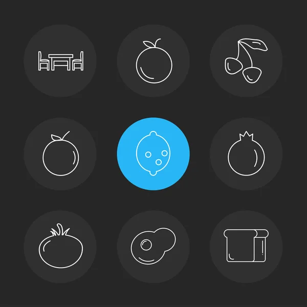 Fondo Negro Varios Iconos Aplicaciones Vectores Planos Iconos Alimentos — Vector de stock