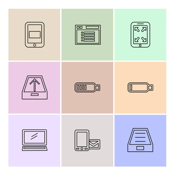 Différentes Icônes Application Vectorielle Plate Minimaliste Dans Les Carrés Colorés — Image vectorielle