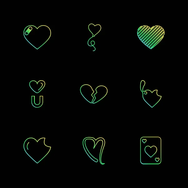 Ensemble Icônes Application Vectoriel Plat Aléatoire Concept Coeur Amour — Image vectorielle