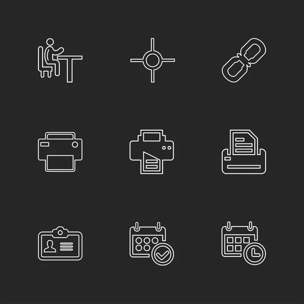 Different Minimalistic Flat Vector App Icons Black Background — Stock Vector