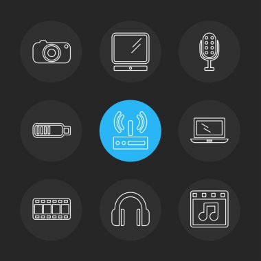 Bilgisayarlar, dijital cihazlar ve becerikli alet düğme düz stil ikonları ayarla