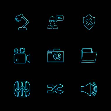 farklı minimalist düz vektör app simgeler siyah arka plan üzerine