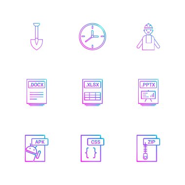 Düz tarzında bilgisayar dosya adı uzantısı Icons set