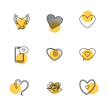 Beyaz arka plan kalpler vektör çizim rastgele düz app simgelerle 