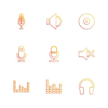 Beyaz arka plan müzik mikrofon vektör çizim rastgele düz app simgelerle 