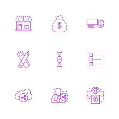 Beyaz arka plan üzerinde farklı minimalist düz vektör app simgeleri