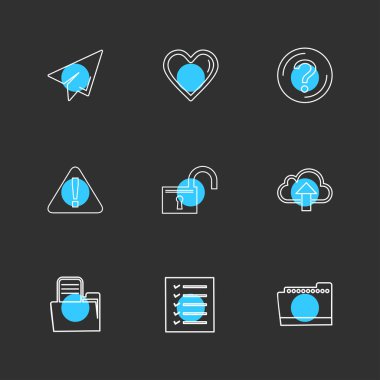 farklı minimalist düz vektör app simgeler siyah arka plan üzerinde renkli daireler ile