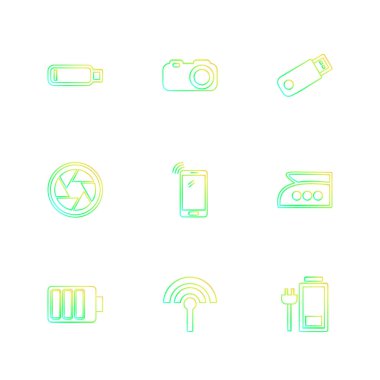 Bilgisayarlar, dijital cihazlar ve becerikli alet düğme düz stil ikonları ayarla