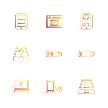 Bilgisayarlar, dijital cihazlar ve becerikli alet düğme düz stil ikonları ayarla