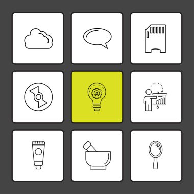 farklı minimalist düz vektör app simgeleri koyu arka plan üzerinde meydanlarda  