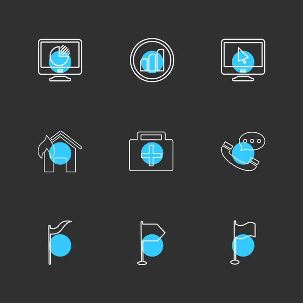 Komputerów Urządzeń Cyfrowych Gadżety Przyciski Zestaw Ikon Płaski — Wektor stockowy