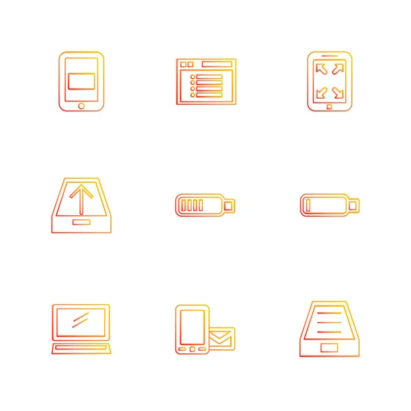 Ordenadores Dispositivos Digitales Botones Gadgets Conjunto Iconos Estilo Plano — Vector de stock