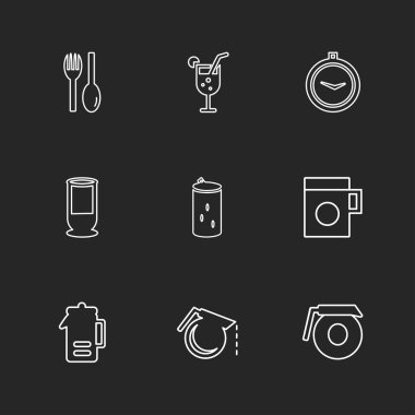 düz app simgelerin vektör çizim siyah arka plan üzerinde basit koleksiyonu ayarla 