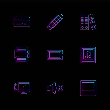 siyah arka plan üzerinde renkli farklı minimalist düz vektör app simgeleri