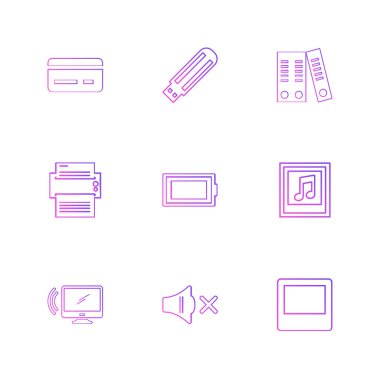 Beyaz arka plan üzerinde farklı minimalist düz vektör app simgeleri