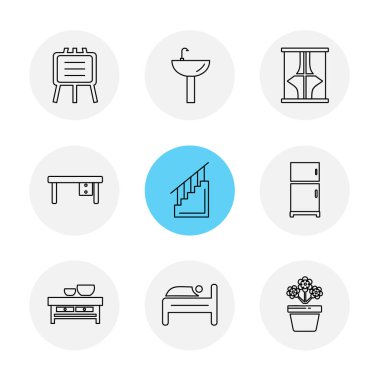 Beyaz arka plan üzerinde çevrelerde farklı minimalist düz vektör app simgeleri