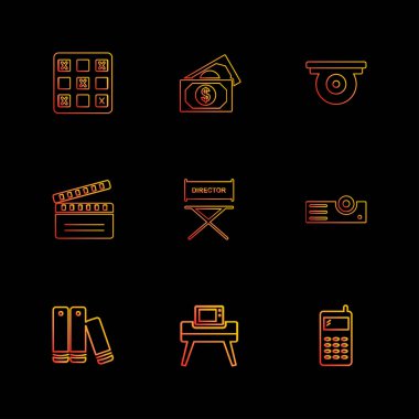 siyah arka plan üzerinde renkli farklı minimalist düz vektör app simgeleri