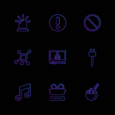 siyah arka plan üzerinde renkli farklı minimalist düz vektör app simgeleri