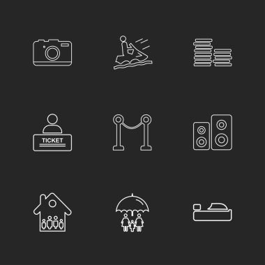 siyah arka plan üzerinde renkli farklı minimalist düz vektör app simgeleri