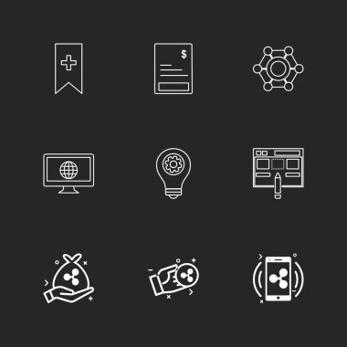 farklı minimalist düz vektör app simgeler siyah arka plan üzerine