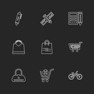 siyah arka plan, düz çeşitli web sitesi simgeler vektör 