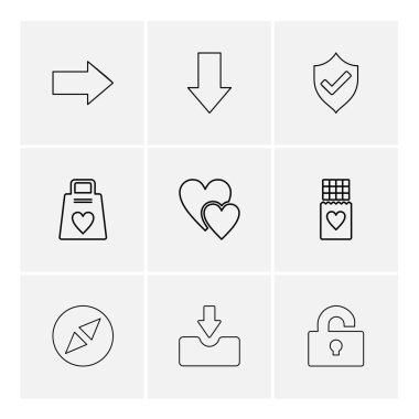 rasgele düz vektör app simgeleri ve aşk kalp kavramı 