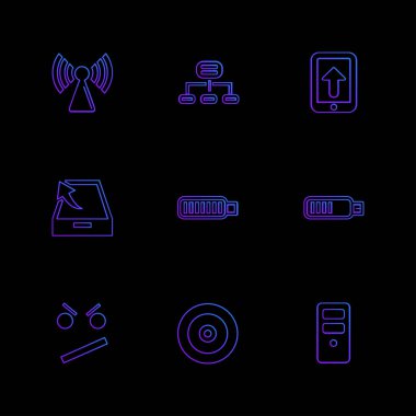 Bilgisayarlar, dijital cihazlar ve becerikli alet düğme düz stil ikonları ayarla