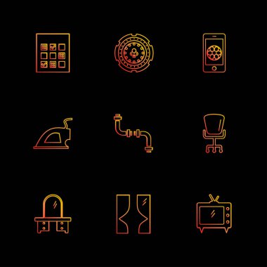 farklı minimalist düz vektör app simgeler siyah arka plan üzerine