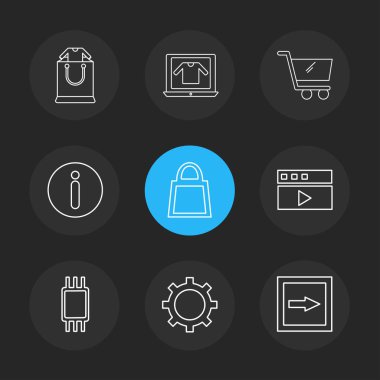 siyah arka plan ile düz vektör simge kümesi 