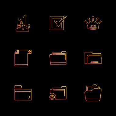 farklı minimalist düz vektör app simgeler siyah arka plan üzerine