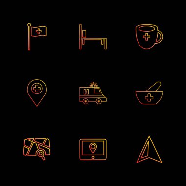 siyah arka plan üzerinde renkli farklı minimalist düz vektör app simgeleri