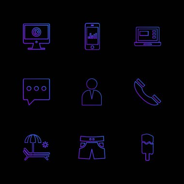 siyah arka plan üzerinde renkli farklı minimalist düz vektör app simgeleri