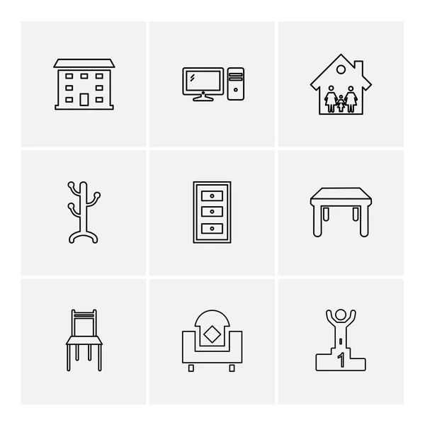 Set Minimalistic Vector Icons Various Symbols — Stock Vector