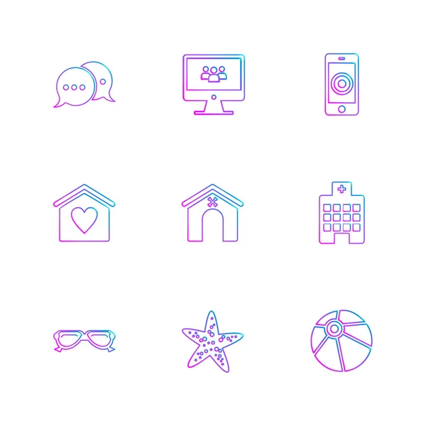 Set Minimalistic Vector Icons Various Symbols — Stock Vector