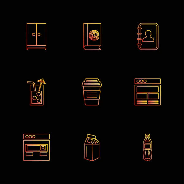 Icônes Différentes Colorées Vecteur Plat Minimaliste App Sur Fond Noir — Image vectorielle