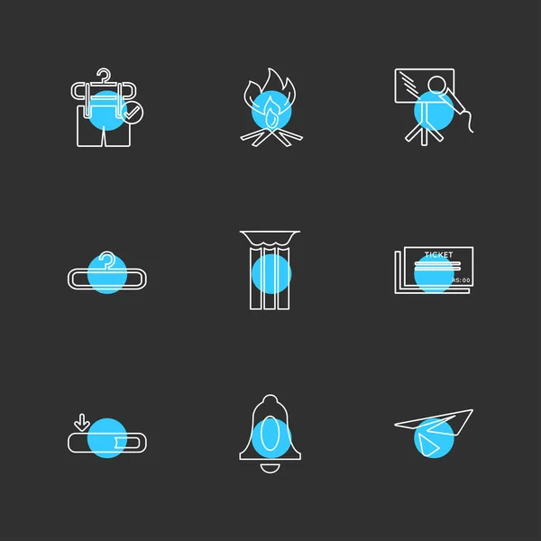 Icônes Différentes Colorées Vecteur Plat Minimaliste App Sur Fond Noir — Image vectorielle