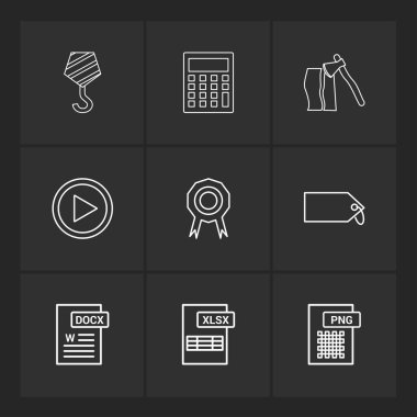 siyah arka plan üzerine minimalist düz vektör app simge kümesi