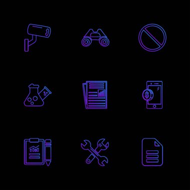 siyah arka plan üzerine minimalist düz vektör app simge kümesi