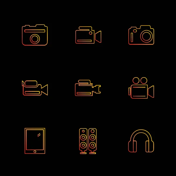 Conjunto Iconos Aplicaciones Vectores Planos Minimalistas Sobre Fondo Negro — Archivo Imágenes Vectoriales