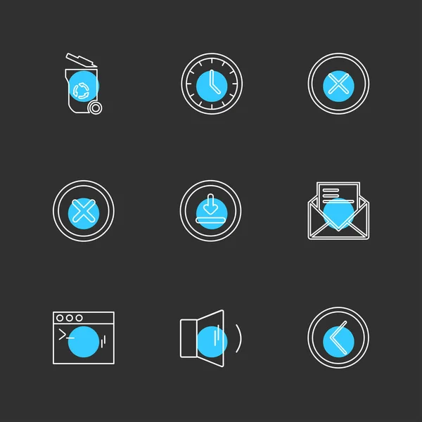 Verschillende Minimalistische Platte Vector App Pictogrammen Zwarte Achtergrond — Stockvector