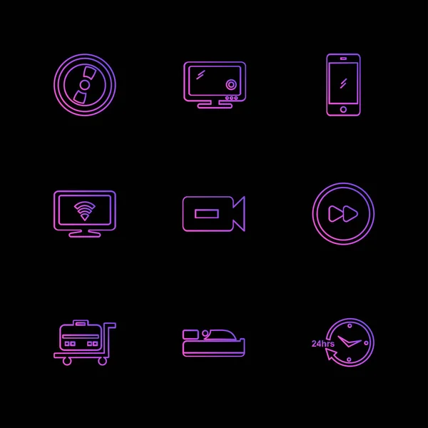 黒い背景にミニマルなフラット ベクトル アプリ アイコンのセット — ストックベクタ