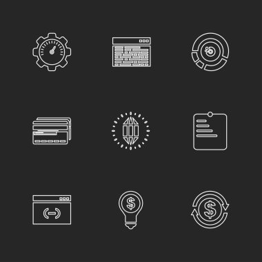 siyah arka plan üzerine minimalist düz vektör app simge kümesi