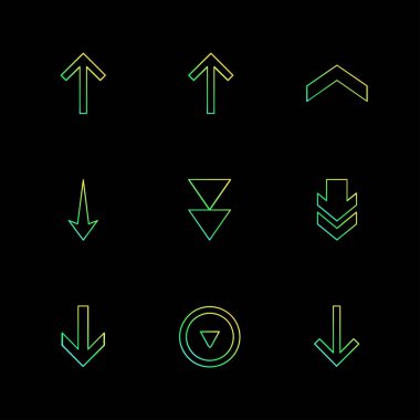 siyah arka plan üzerine minimalist düz vektör app simge kümesi