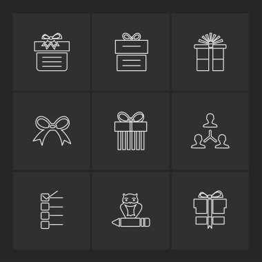 siyah arka plan üzerine minimalist düz vektör app simge kümesi