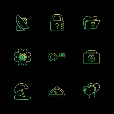 siyah arka plan üzerine minimalist düz vektör app simge kümesi