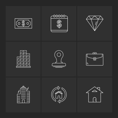 siyah arka plan üzerine minimalist düz vektör app simge kümesi